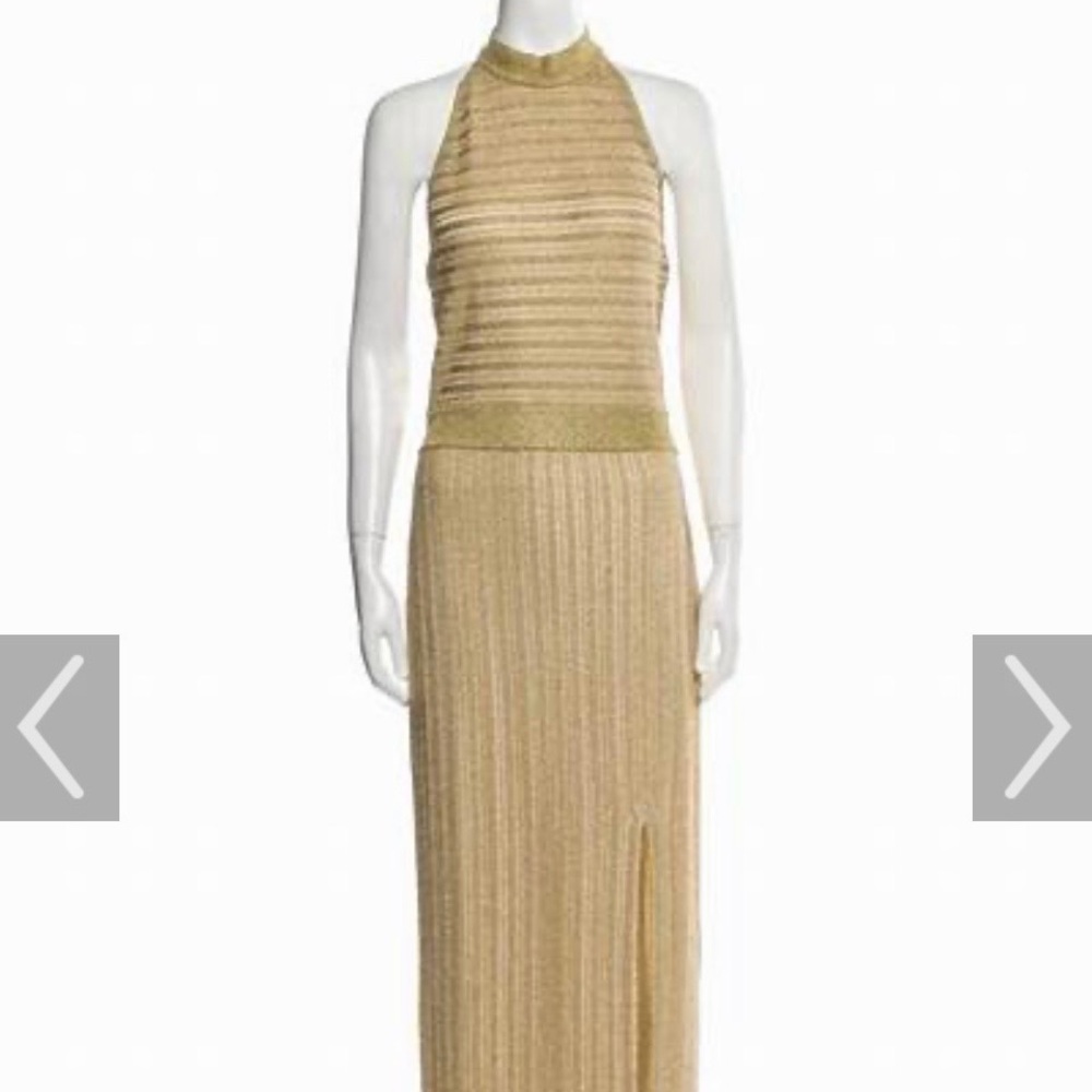 Herve Leger Metallic Gold Halter Maxi Dress